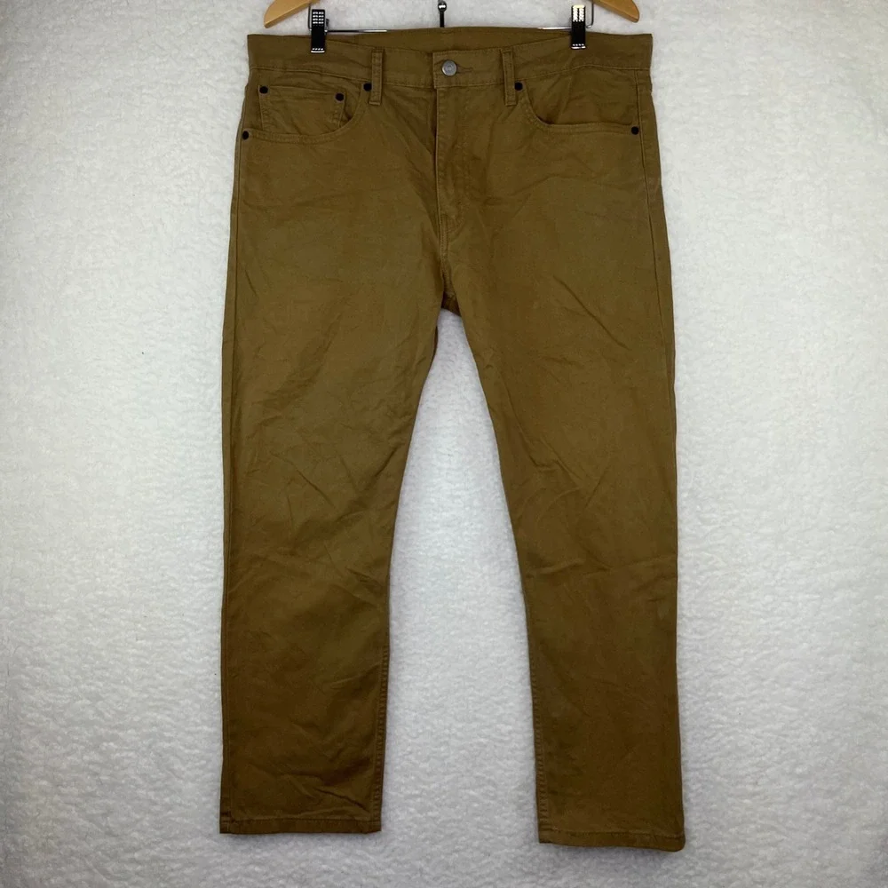 Levis 502 Regular Taper Pants Mens 36x29 Brown Chino Trousers 5 Pocket Stretch